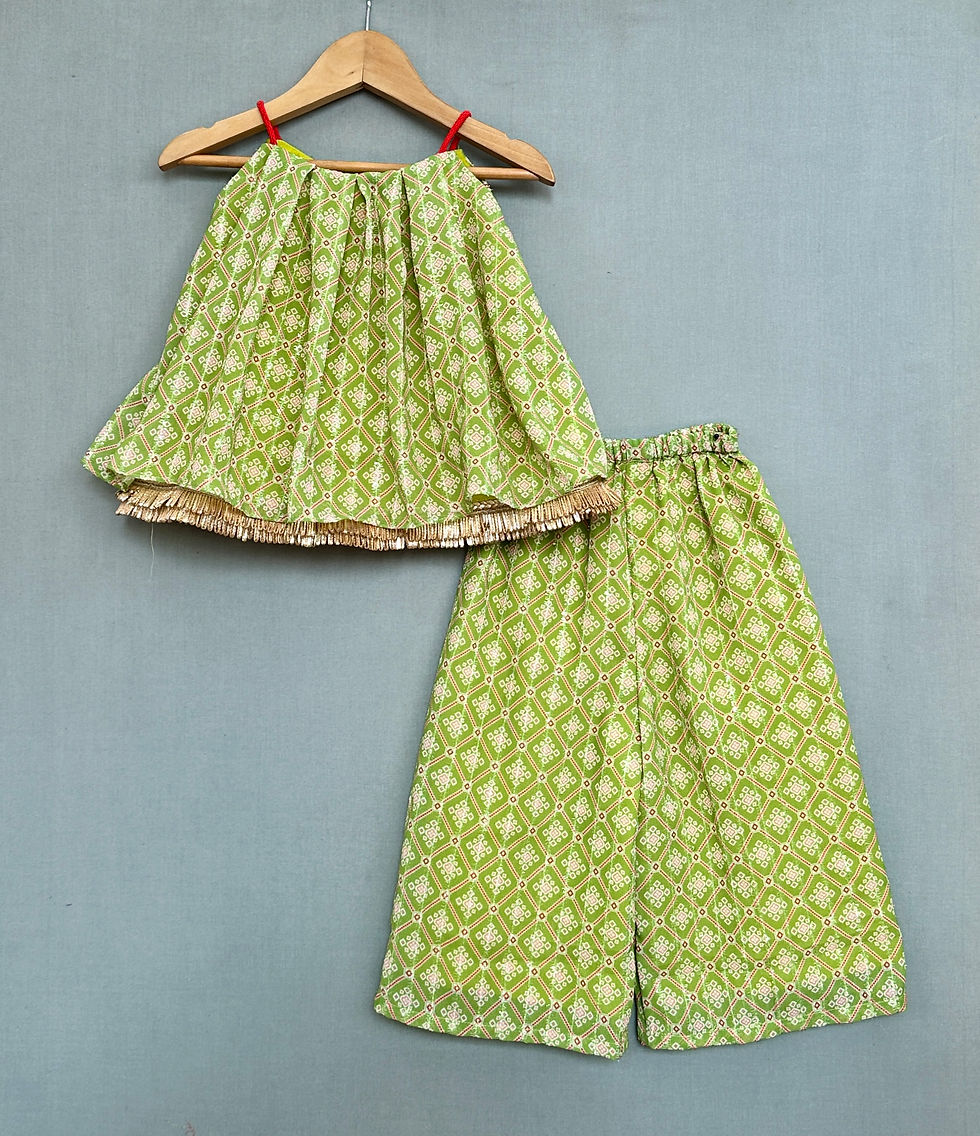 Green Georgette Print Geometric Motif Top With Palazzo Pant