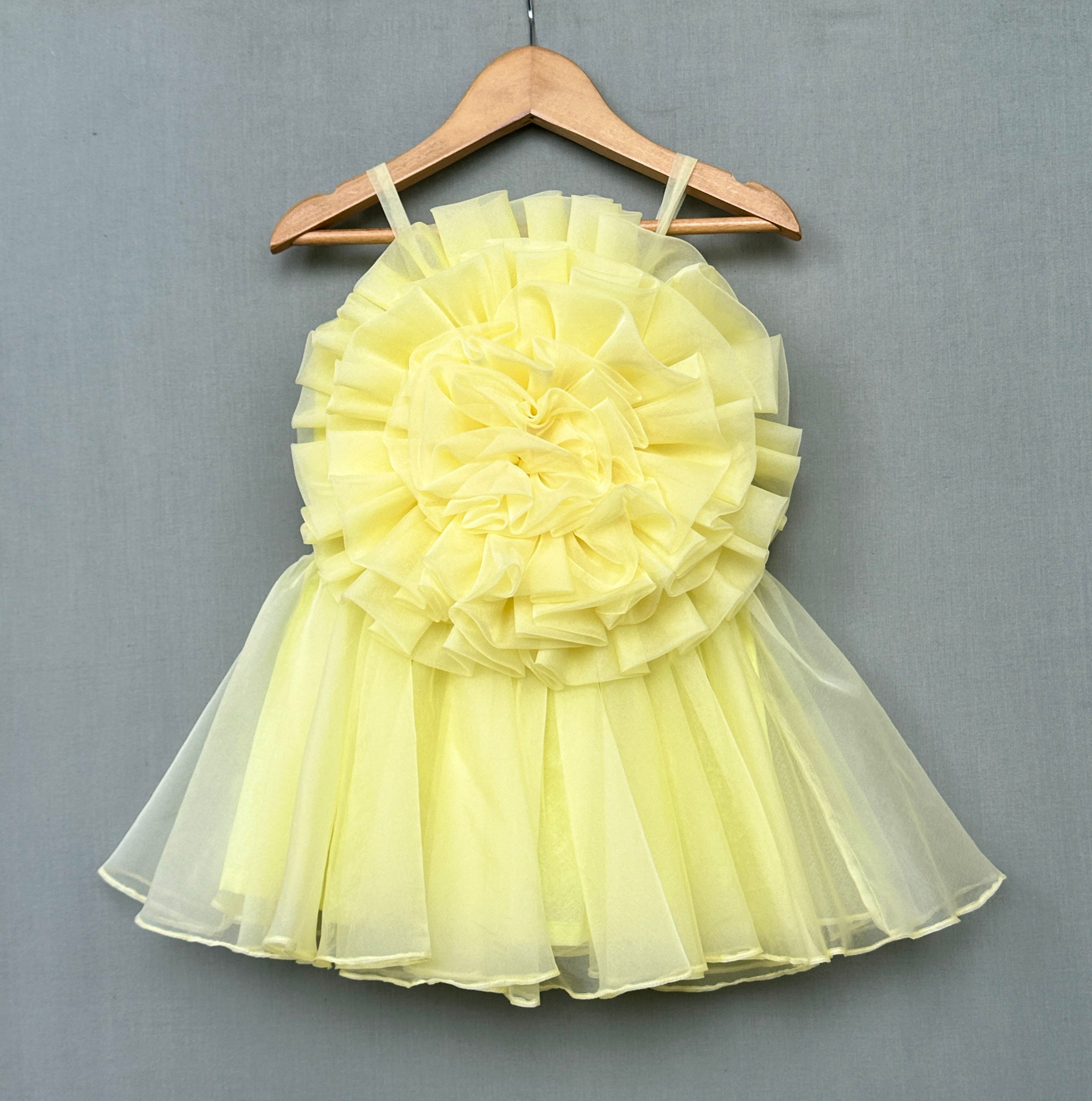 Blossom Ruffle Tulle Dress in Lemon Yellow