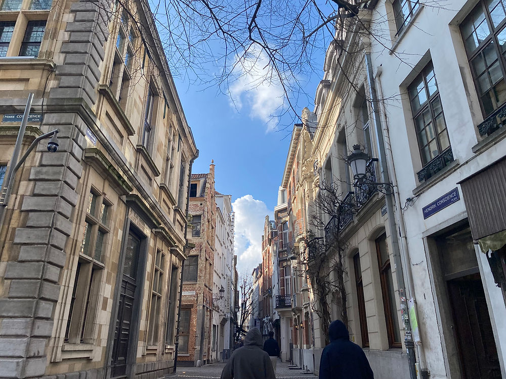 A photo of one of the thin streets and architecture in Antwerp