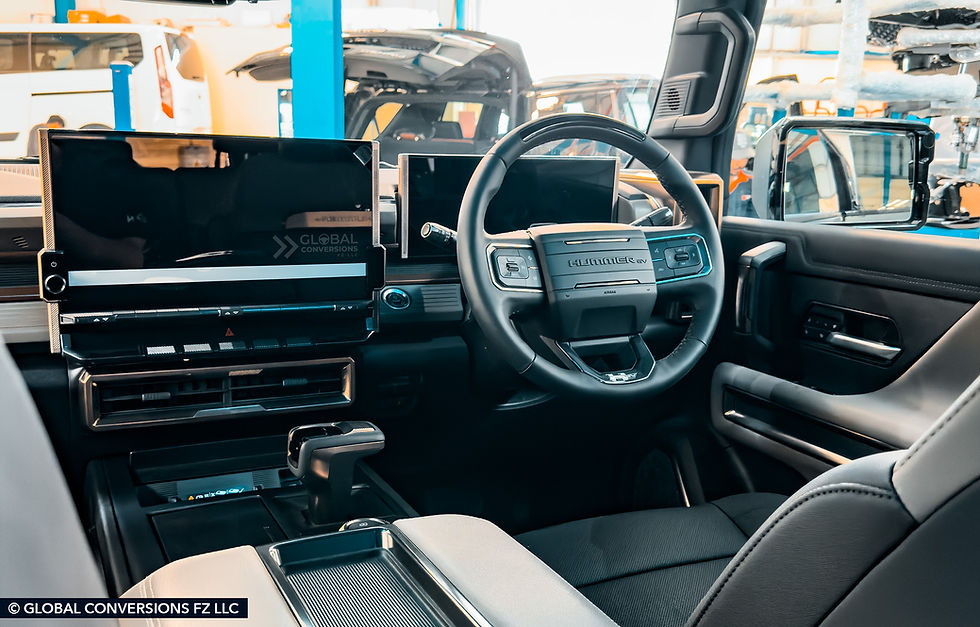 Thumbnail: interior steering wheel of Hummer EV converted to RHD