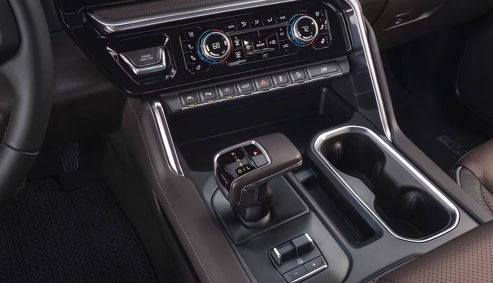 (GMC, 2022) Denali Ultimate close up of automatic gearbox and gearstick 