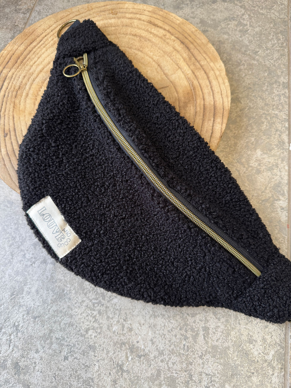 Sac Banane - Velours Teddy Noir - Taille S -