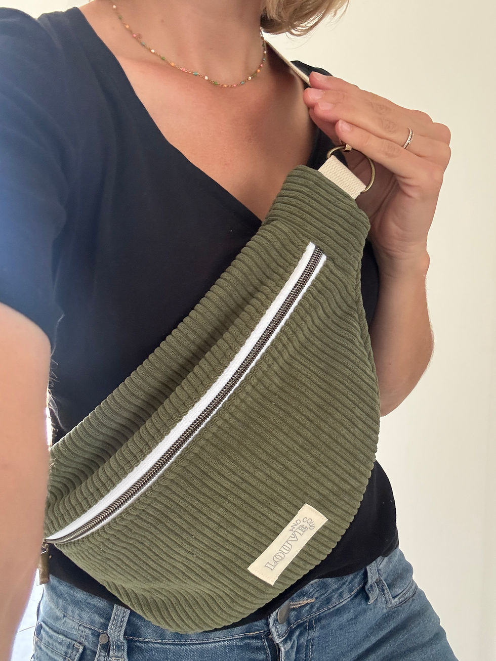 sac banane velours côtelés kaki