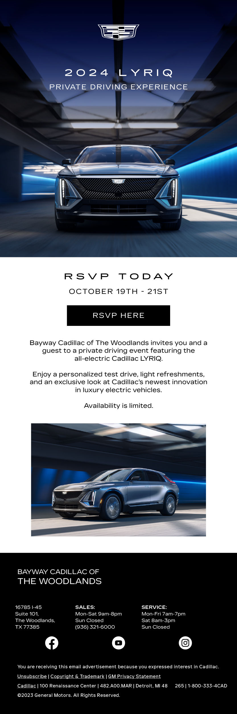 Mobile version of a Cadillac dealership event email adapted from an established GM email template