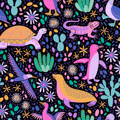 Seamless pattern design by Yuliia Bahniuk with endangered species from Galápagos Islands was created as a part of Black Collection, created to show the beauty of endangered animals and raise awareness through art.
The Galápagos Islands, a paradise of unique biodiversity, are home to remarkable species found nowhere else on Earth. Some of these incredible creatures are featured in this pattern:
Vulnerable: Flightless Cormorant
Endangered: Galápagos Giant Tortoise, Galápagos Sea Lion, Galápagos Penguin
Critically Endangered: Galápagos Pink Land Iguana, Waved Albatross.
Population decline: Blue-Footed Booby