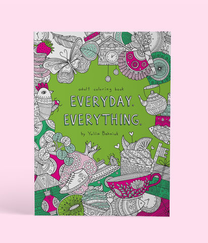 Everyday. Everything. Colouring Book created by Ukrainian Illustrator Yuliia Bahniuk.
This book invites you to travel back in your memories, remind yourself happy moments with loved ones, warm holiday evenings with family, funny situations from your life or even dreams about future related to objects drawn in this coloring book. From Christmas baubles and beautifully decorated Easter eggs to delicious cupcakes, ice cream, butterflies, sea shells, fruits, vegetables and shoes - everything what you can meet everyday.
With almost 40 different pages of hand drawn illustrations in ethnic boho style beautifully detailed with ethnic ornaments, and a variety of popular themes - you will always have something different and unique to color.
It will be great for everyone who loves doodles, zentangles, and geometric patterns with ethnic vibes.
colouring pages, zendoodle, doodle, doodling, nature, bird, folk, style, pattern, ornament, Yuliia Bahniuk