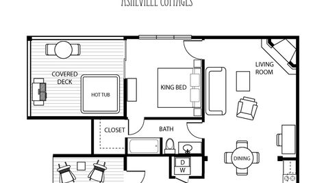 Poplar Asheville Cottages floor plan with hot tub and covered deck The Poplar Pictures