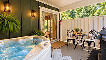 Private patio with hot tub and dining area at The Dogwood Cottage