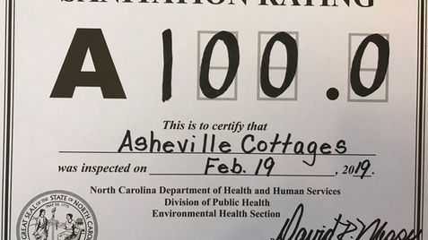 Sanitation rating A 100.0 for Asheville Cottages inspected Feb. 19, 2019.