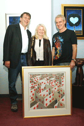Rafal Olbinski with card maze lithograph