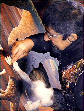 copu painting with cat
