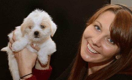 Jamie and puppy at Marty Goldstein show