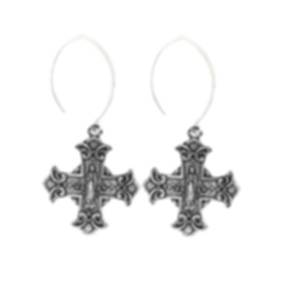 Floral Cross Silver Earring