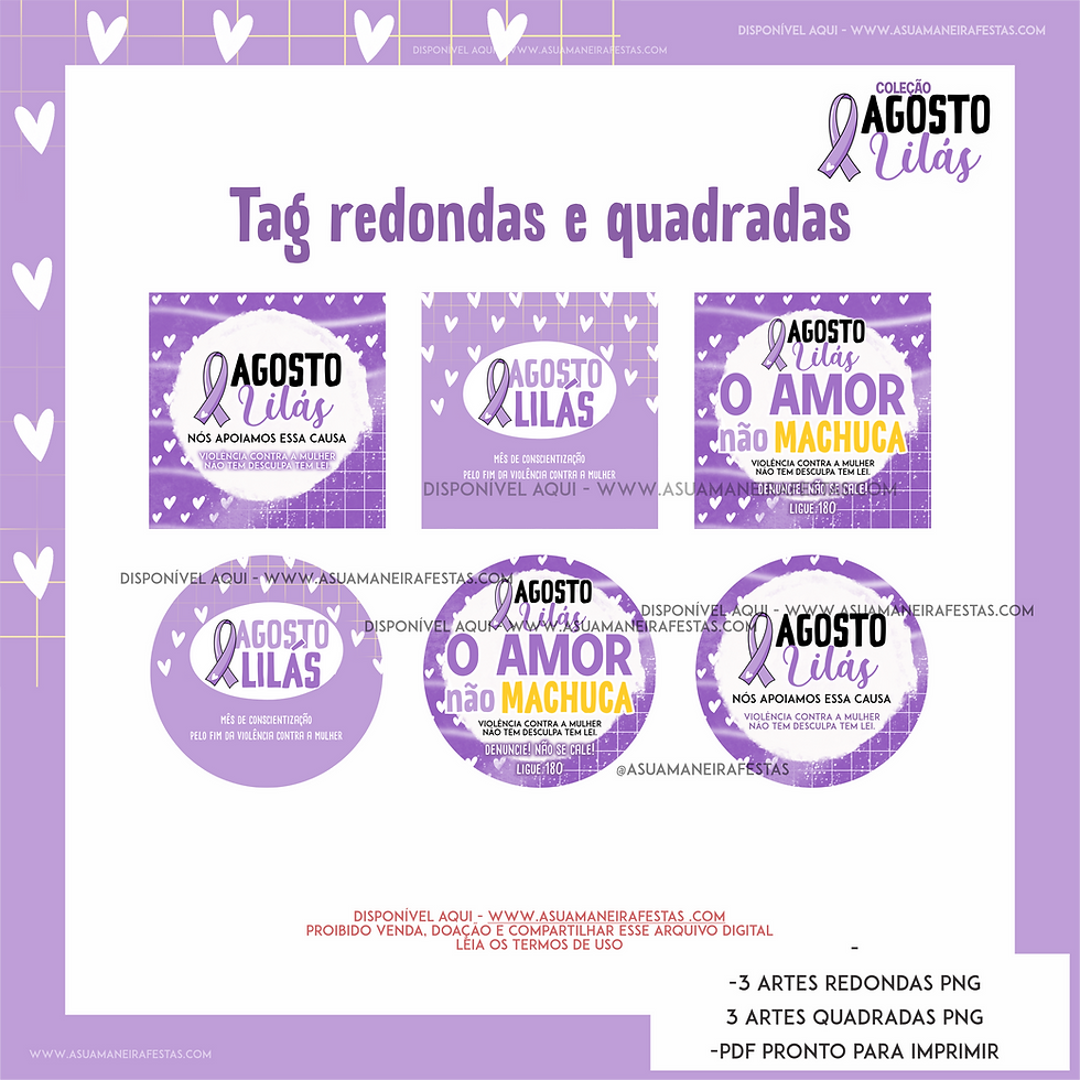 Miniatura: Tags Quadradas e Redondas - (Agosto Lilás) - Arquivo Digital
