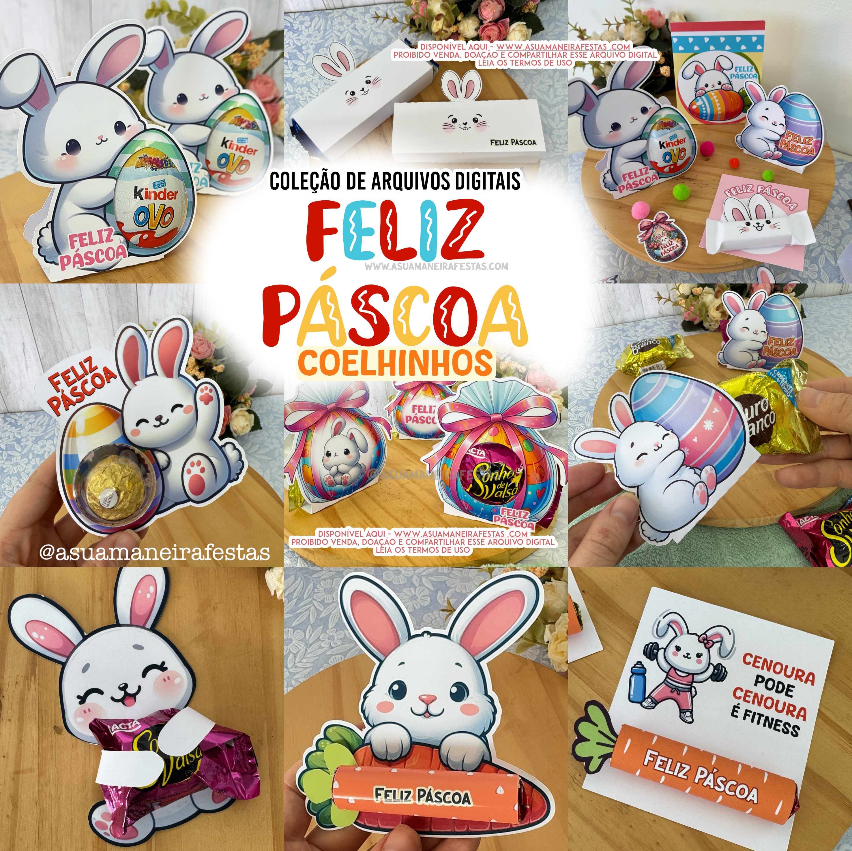 Combo - Feliz Páscoa Coelhinhos  - Arquivo Digital