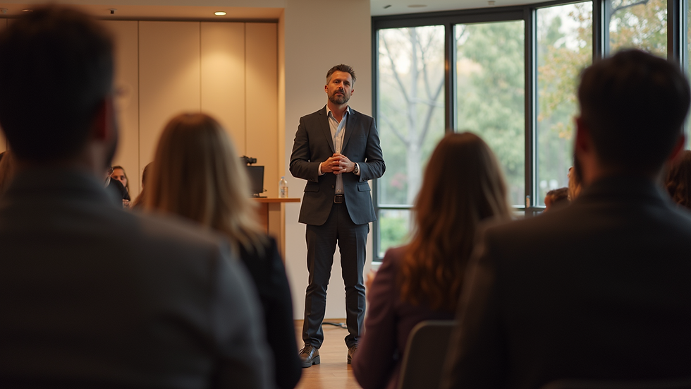 Eye-level view of a person speaking at a community gathering