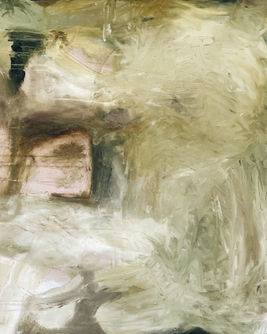 Abstract green artwork detail in London home staging project.