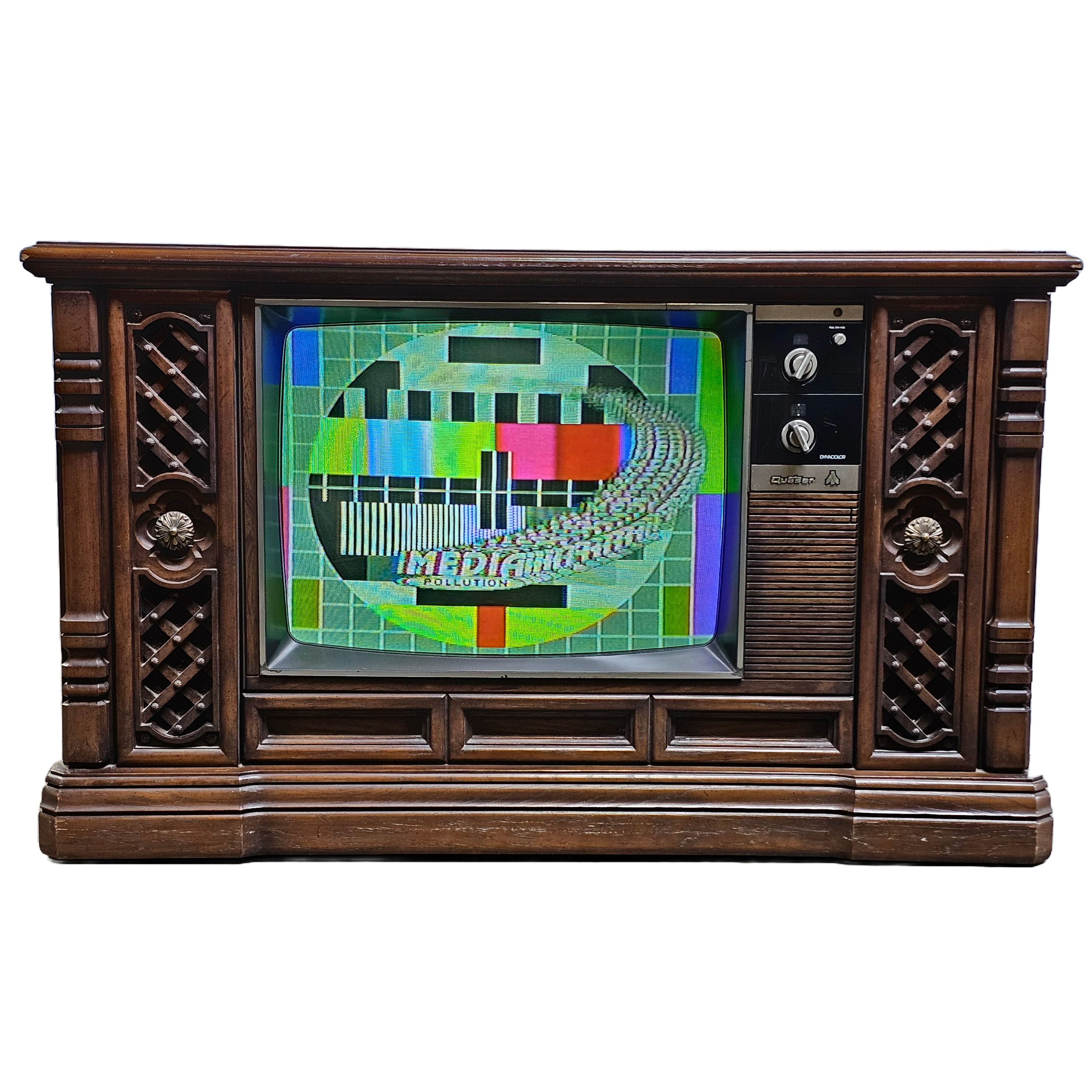 Quasar WL9438WP Console Wood Silver On Wheels Retro Vintage TV Television Rental 1980's 1970's Color
