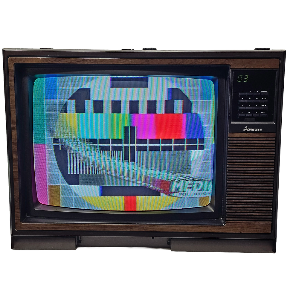 Mitsubishi Wood Black Color Retro TV Vintage Television 1980's 1990's
