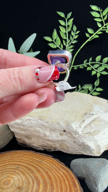 Thumbnail: Purple Agate, Zircon Crystal Druzy Sterling Silver Ring - Adjustable