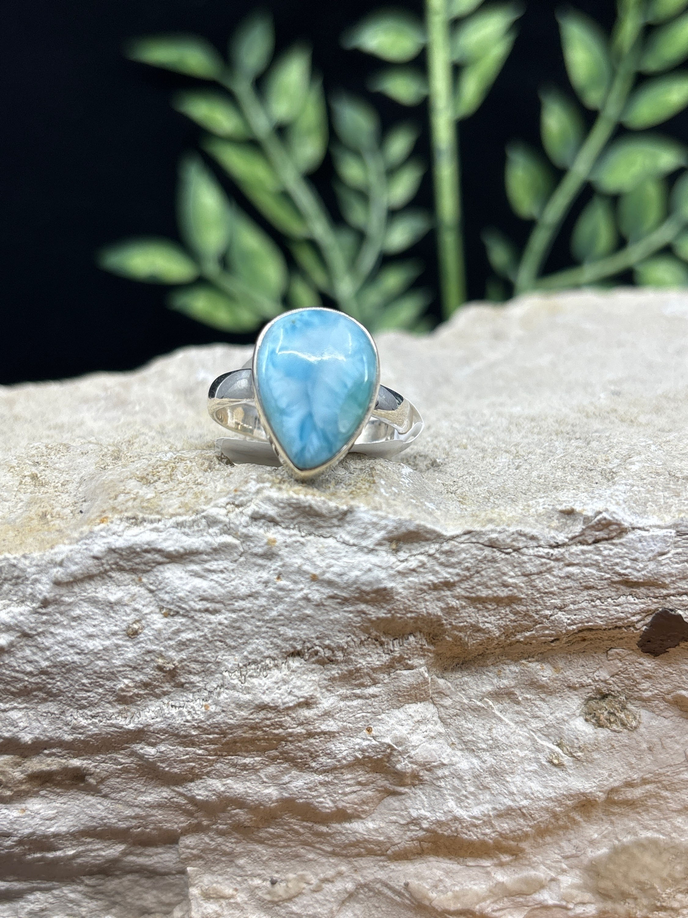 Larimar Sterling Silver Teardrop Ring - Lg/I - Size 11