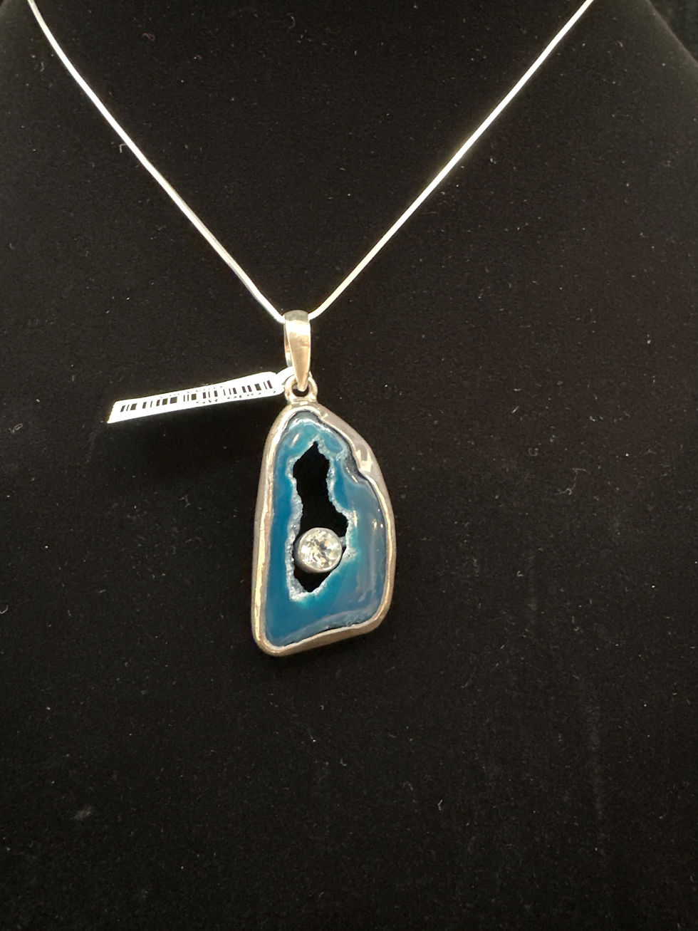 Thumbnail: Seafoam Agate and Zircon Crystal Sterling Sliver Pendant - Large