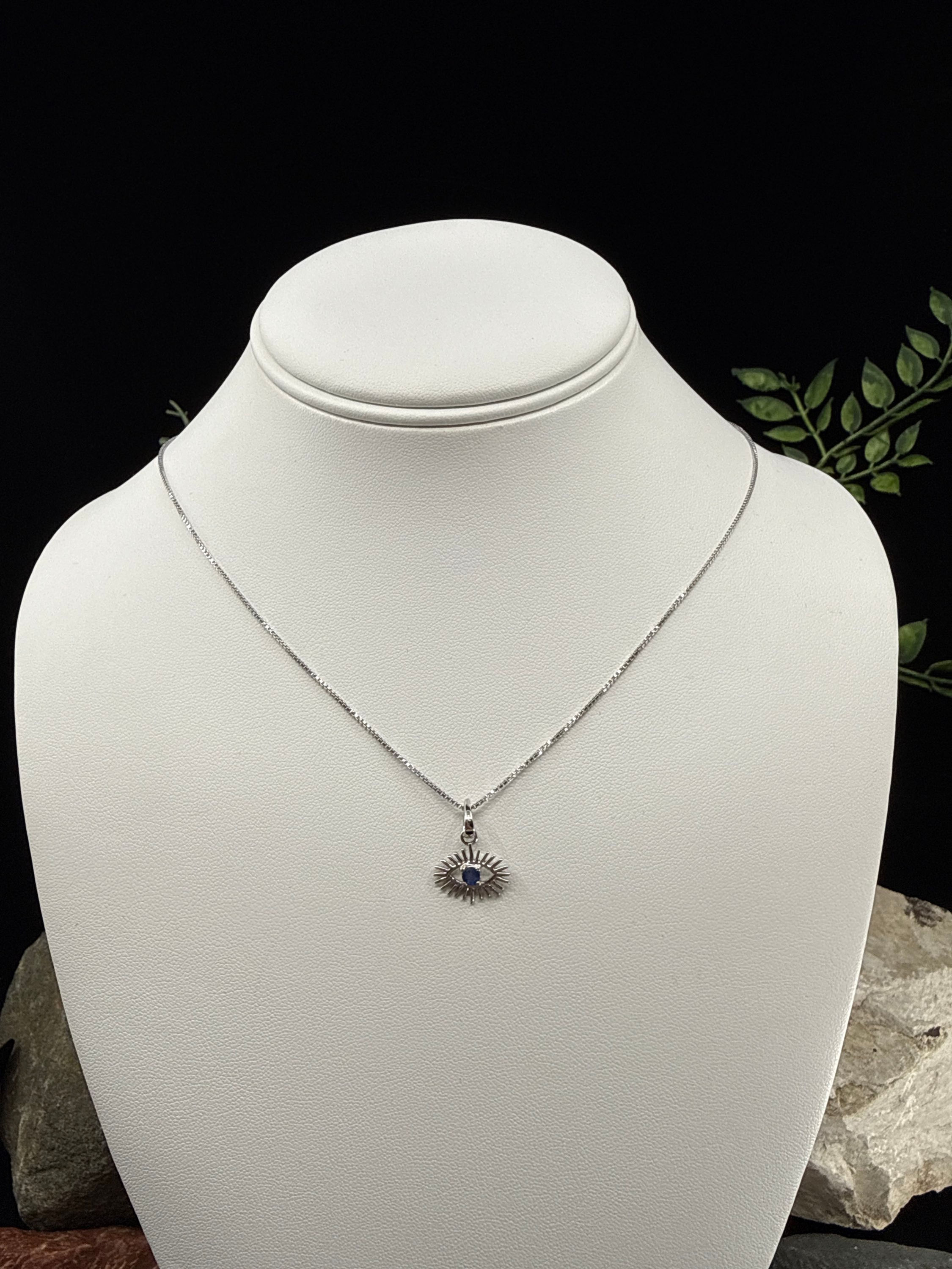 Blue Sapphire Evil Eye Sterling Silver Necklace