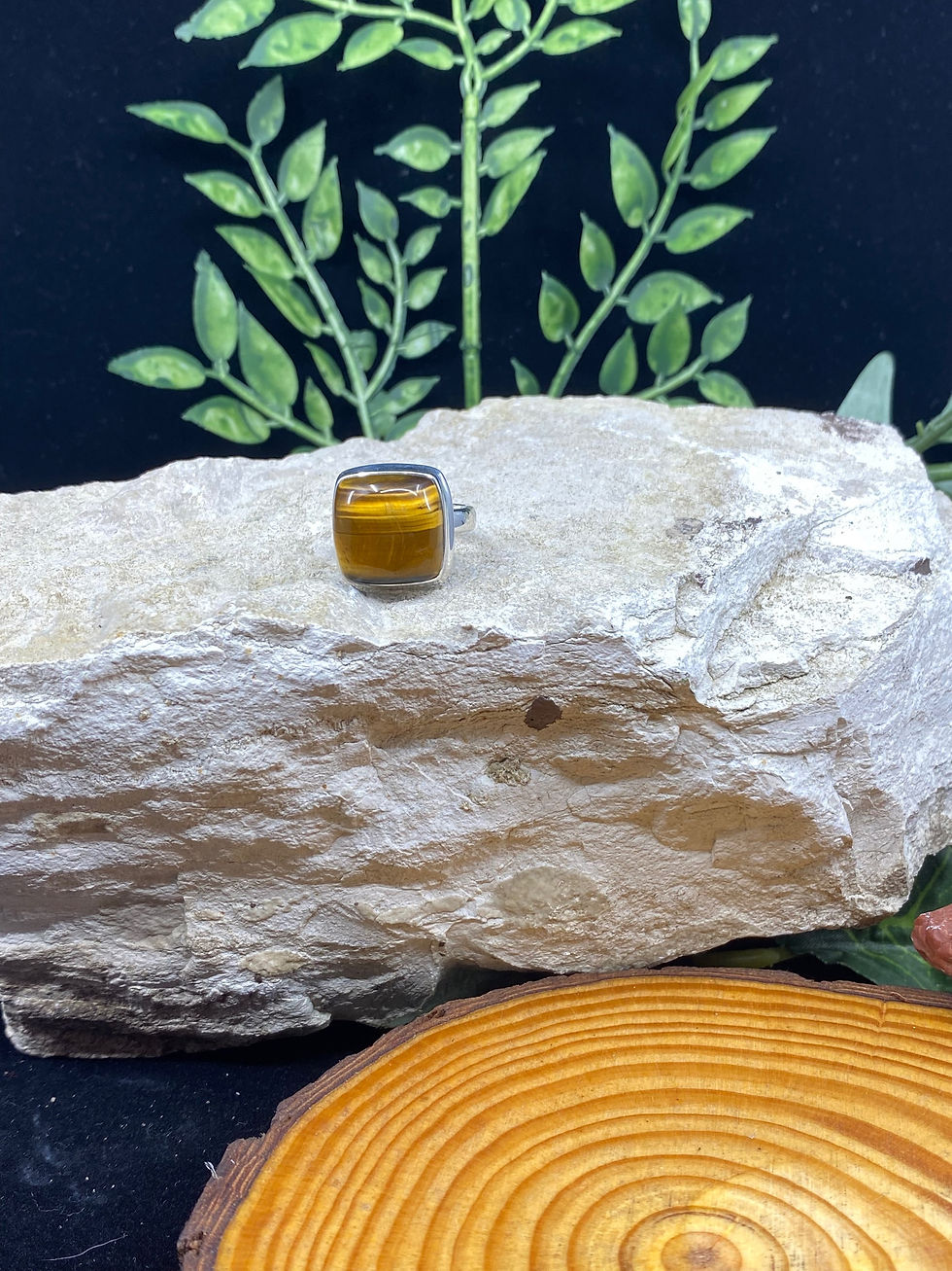 Tiger Eye Square Sterling Silver Ring - Lg/F - Size 8