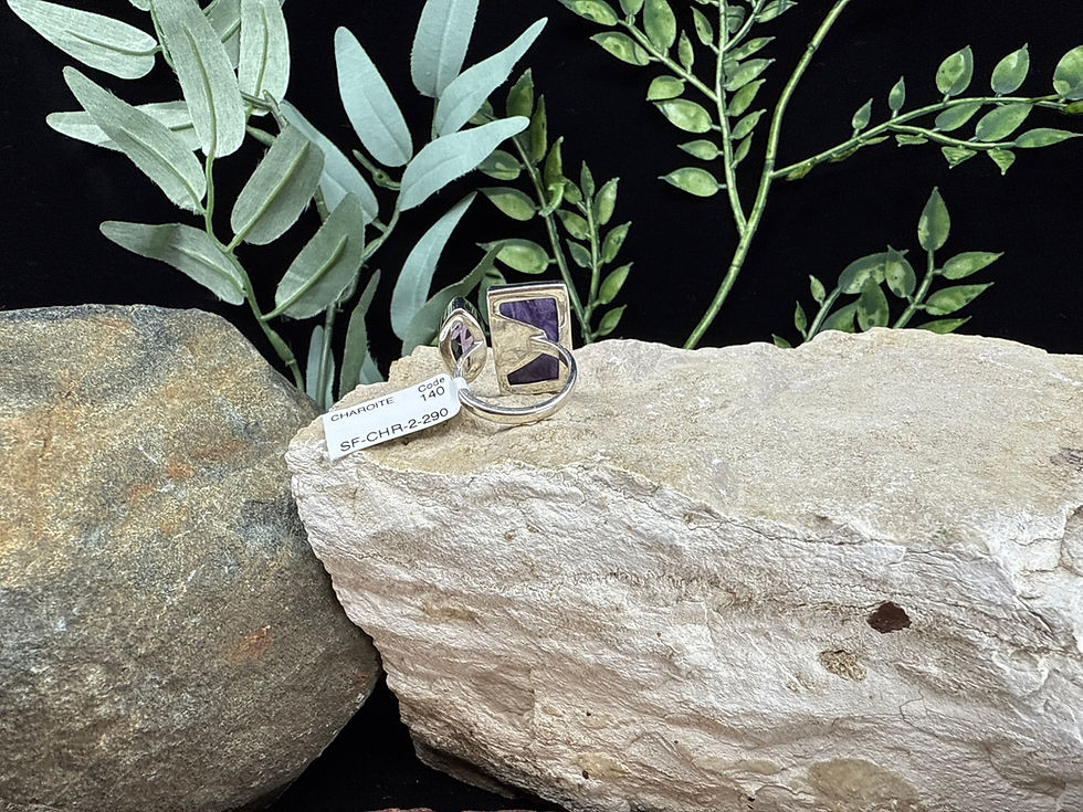 Thumbnail: Charoite and Amethyst Sterling Silver Double Stone Adjustable Ring