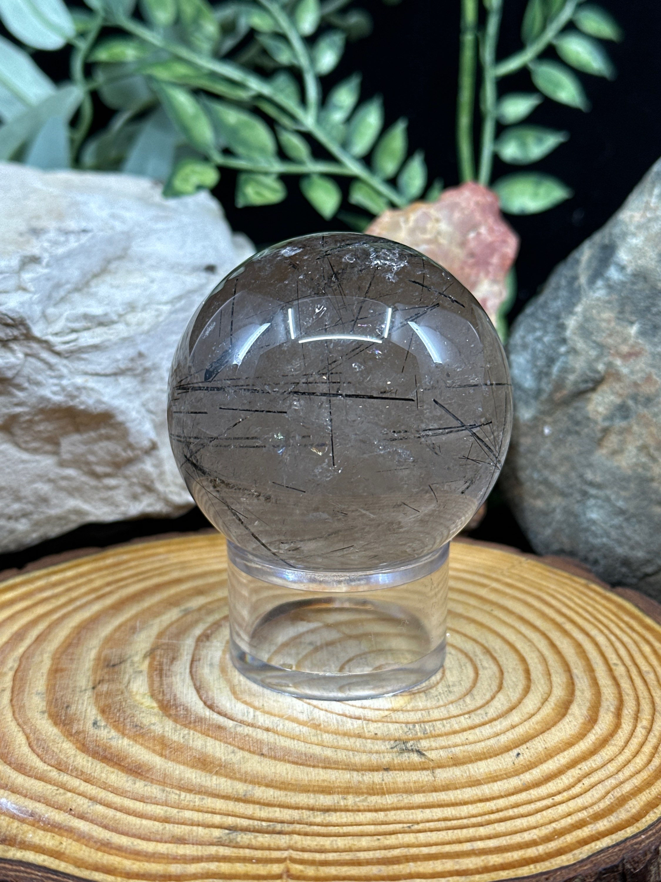 Black Tourmaline in Quartz (Tourmalinated Quartz) Sphere