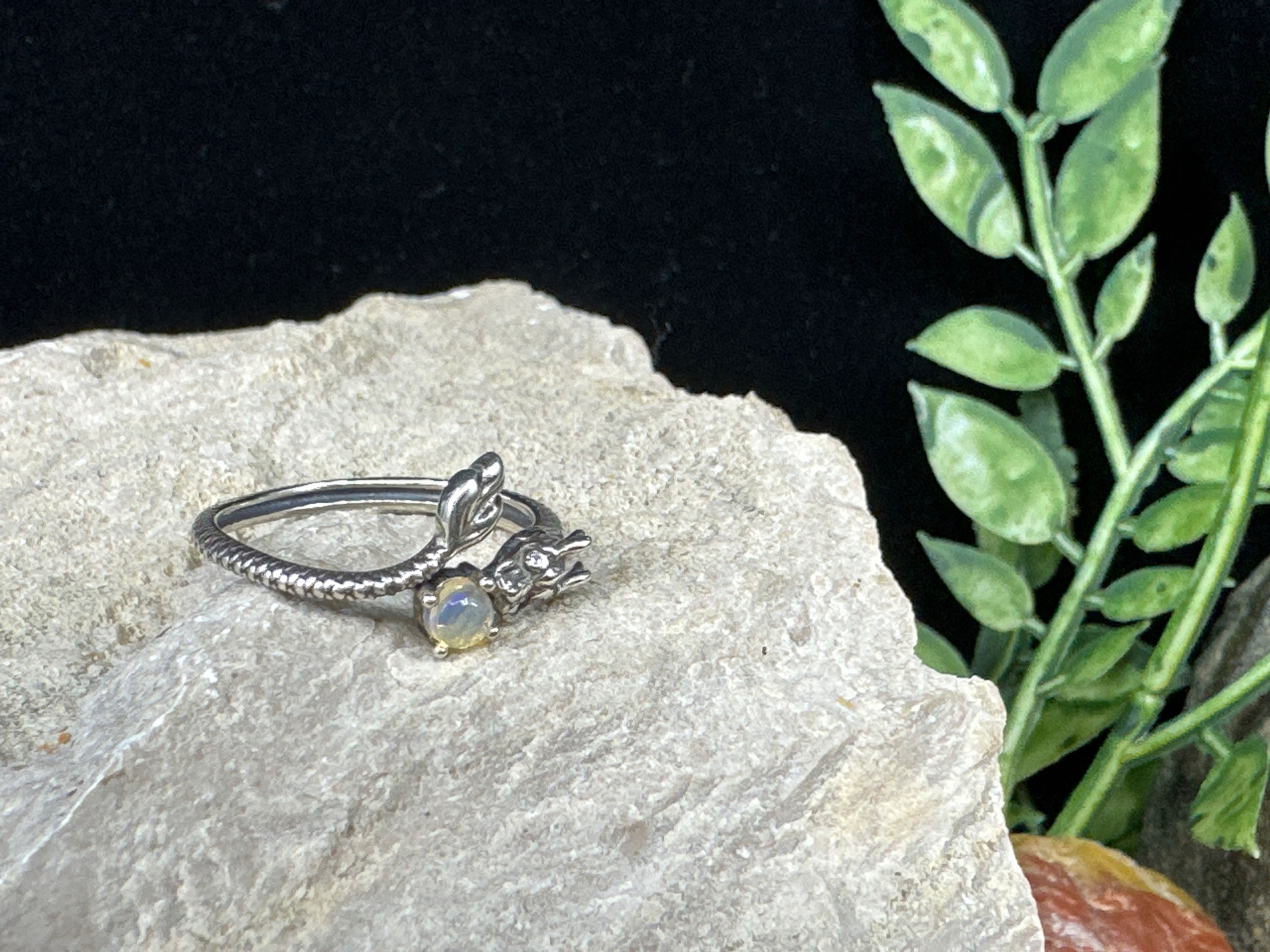 Ethiopian Opal Sterling Silver Dragon Adjustable Ring