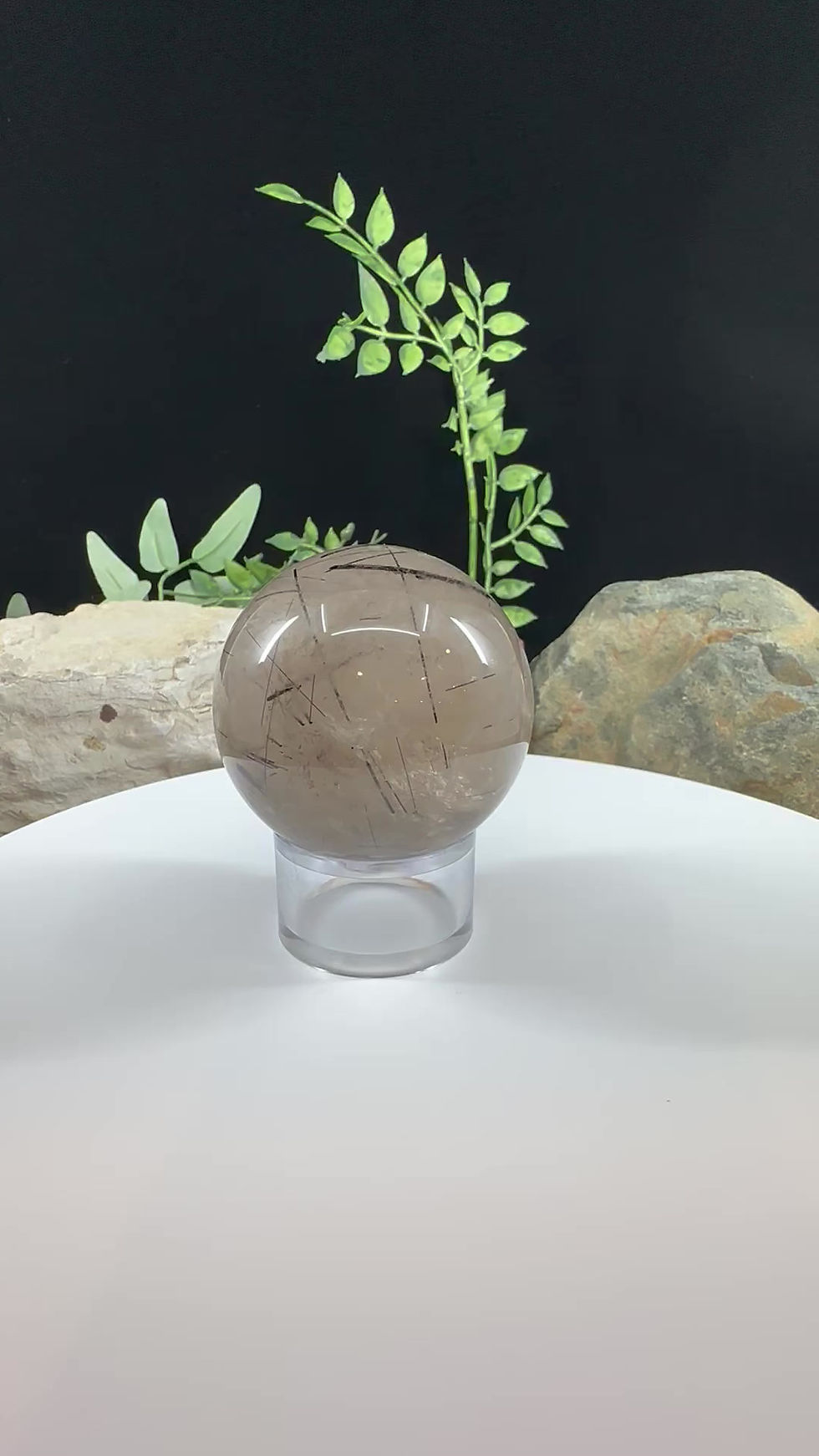 Thumbnail: Black Tourmaline in Quartz (Tourmalinated Quartz) Sphere