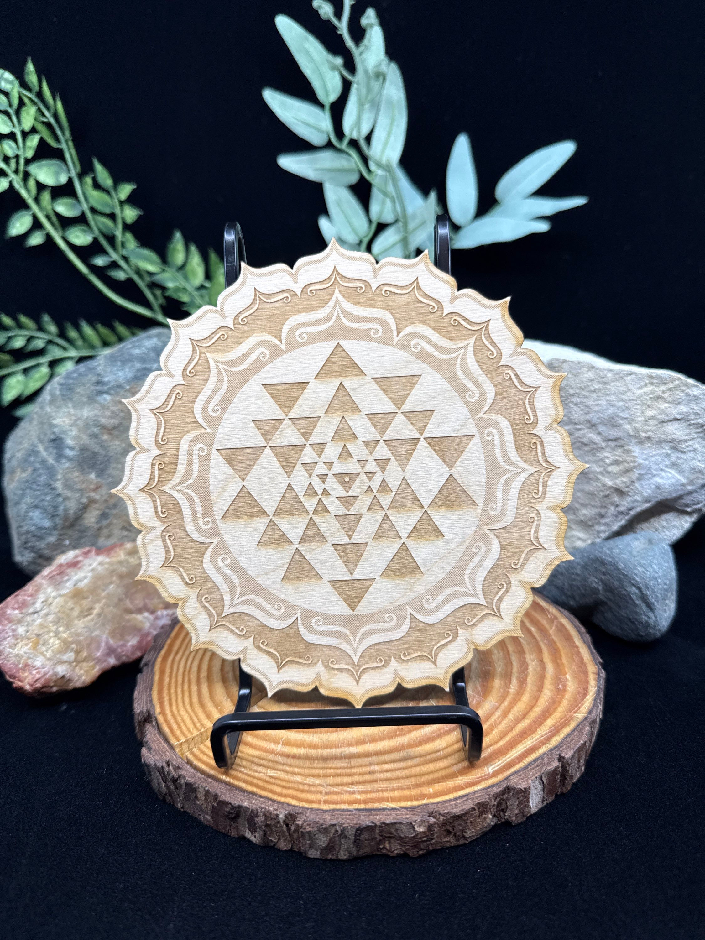 Sri Yantra Wooden Crystal Grid - 6in.