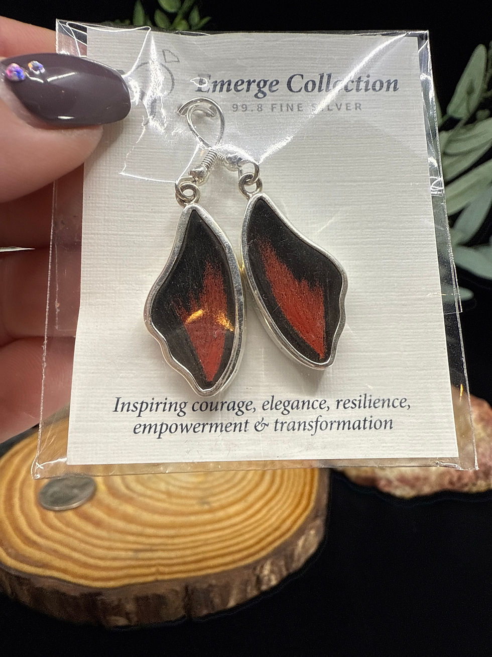 Thumbnail: Scarlet Moth Wing Sterling Silver Earrings