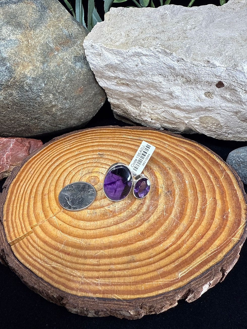 Thumbnail: Star Amethyst Sterling Silver Double Stone Adjustable Ring