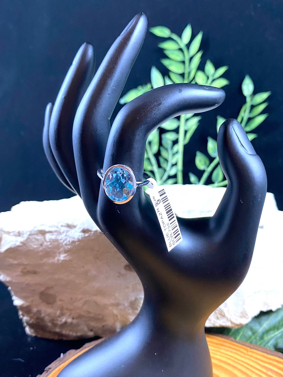 Thumbnail: Blue Topaz Faceted Oval Sterling Silver Ring - Size 9