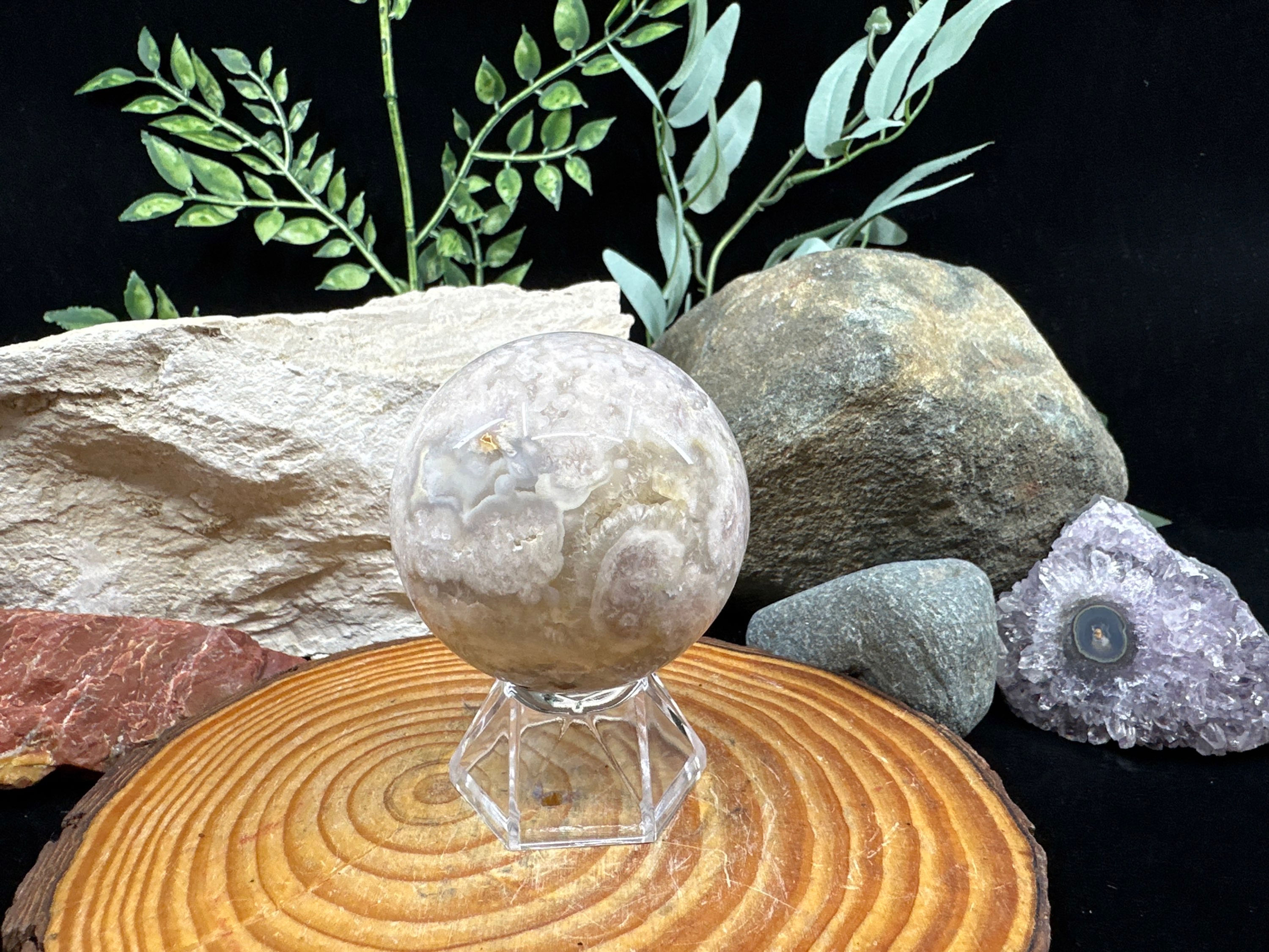 Pink Amethyst/Flower Agate Natural Druzy Sphere