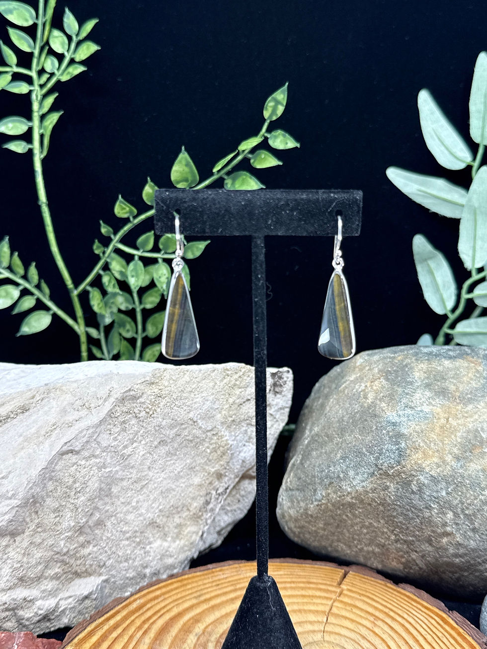 Thumbnail: Blue Tiger Eye "Hawks Eye" Sterling Silver Earrings