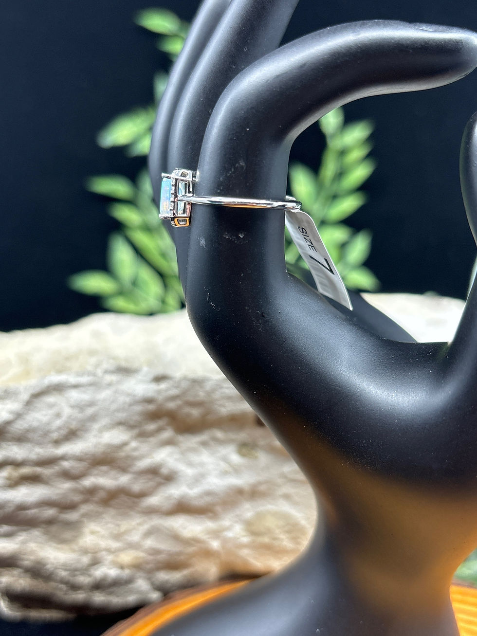 Thumbnail: Ethiopian Opal Rectangle Faceted Ring with Zircon Crystals - Size 9