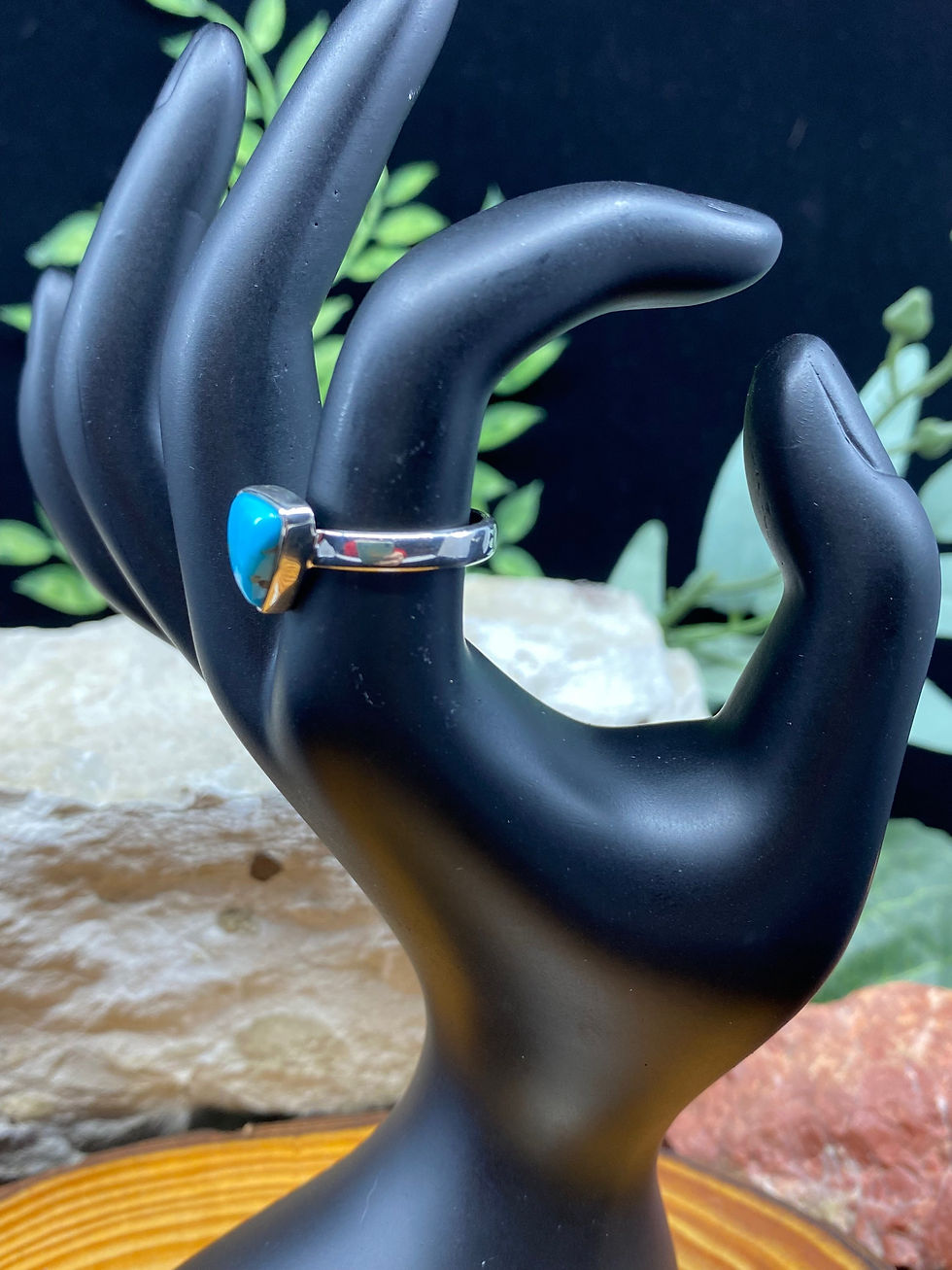 Thumbnail: Golden Web Turquoise Triangle Sterling Silver Ring - Size 8