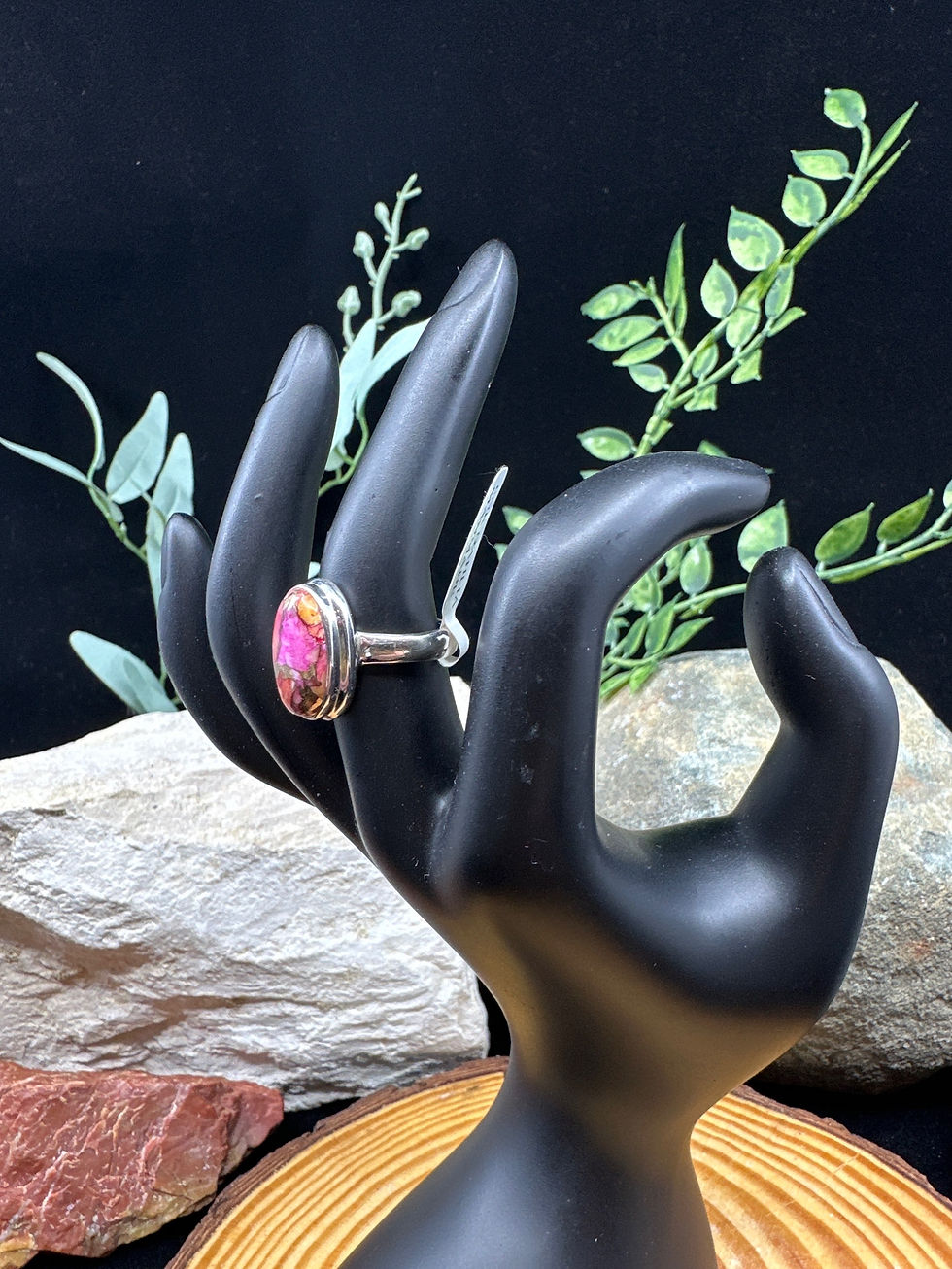 Thumbnail: Kingman Pink Dahlia Turquoise Sterling Silver Ring - Size 6