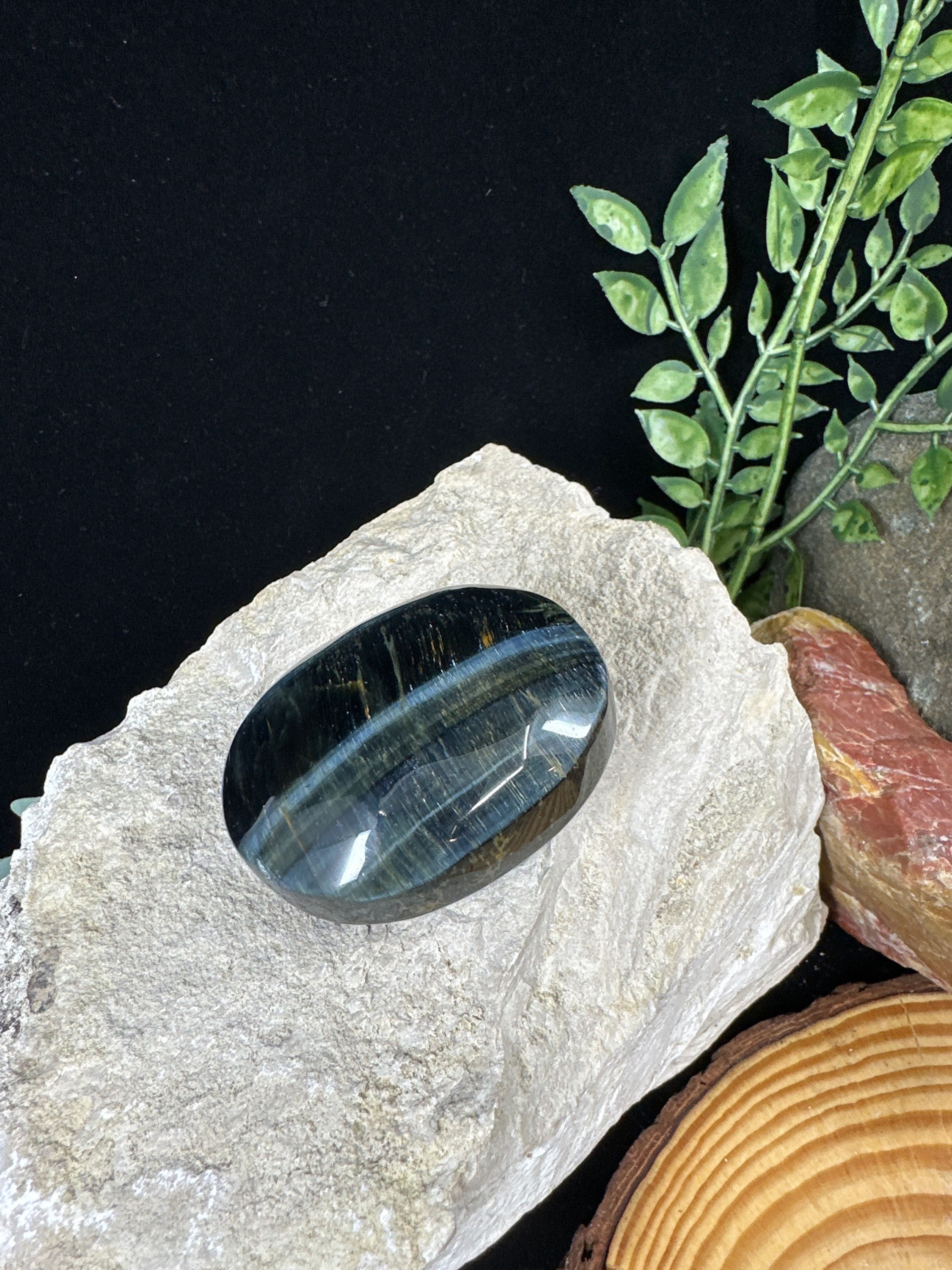 Blue Tiger Eye Palm Stone