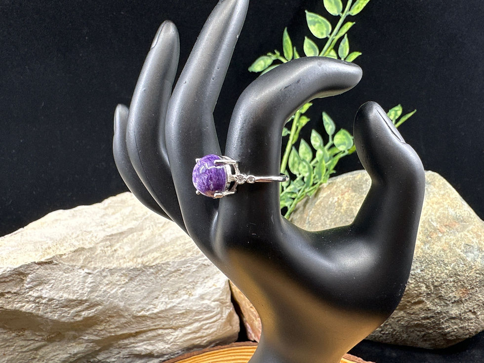 Thumbnail: Charoite Round Sterling Silver Adjustable Ring - 2