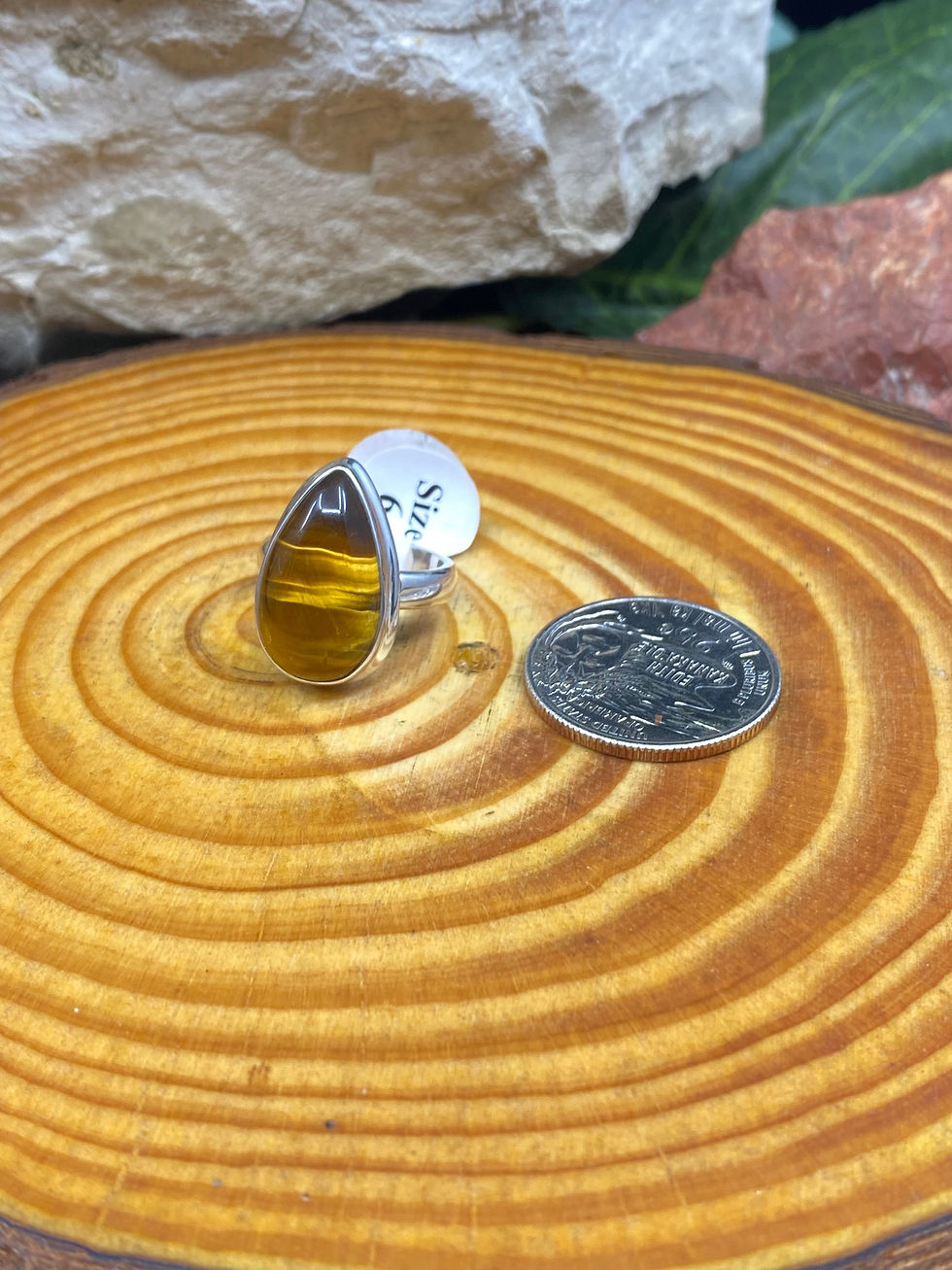 Thumbnail: Tiger Eye Teardrop Sterling Silver Ring - Lg/B - Size 6