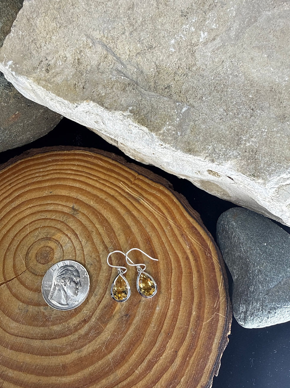 Thumbnail: Faceted Citrine Sterling Silver Teardrop Earrings