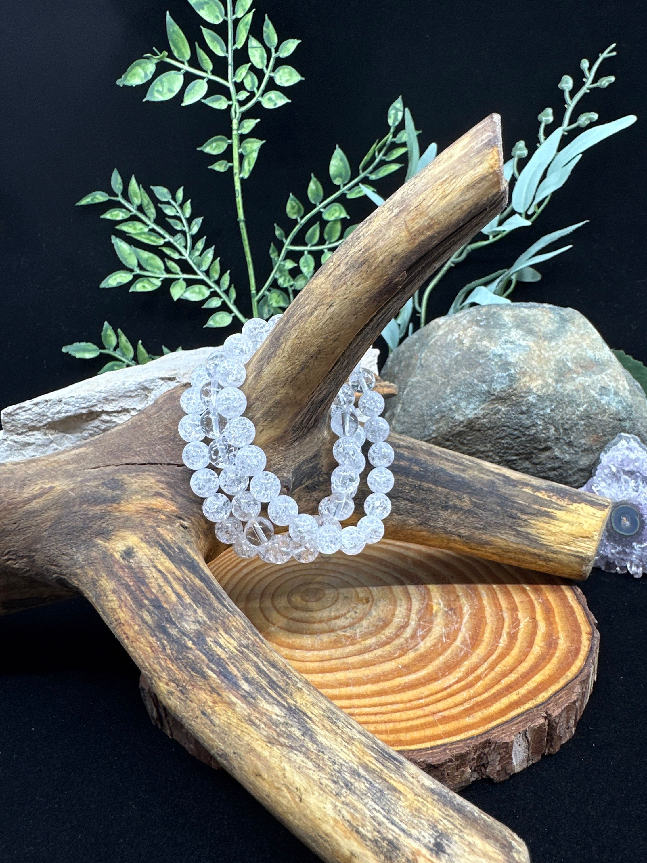 Crackle Clear Quartz Beaded Bracelet - 8mm