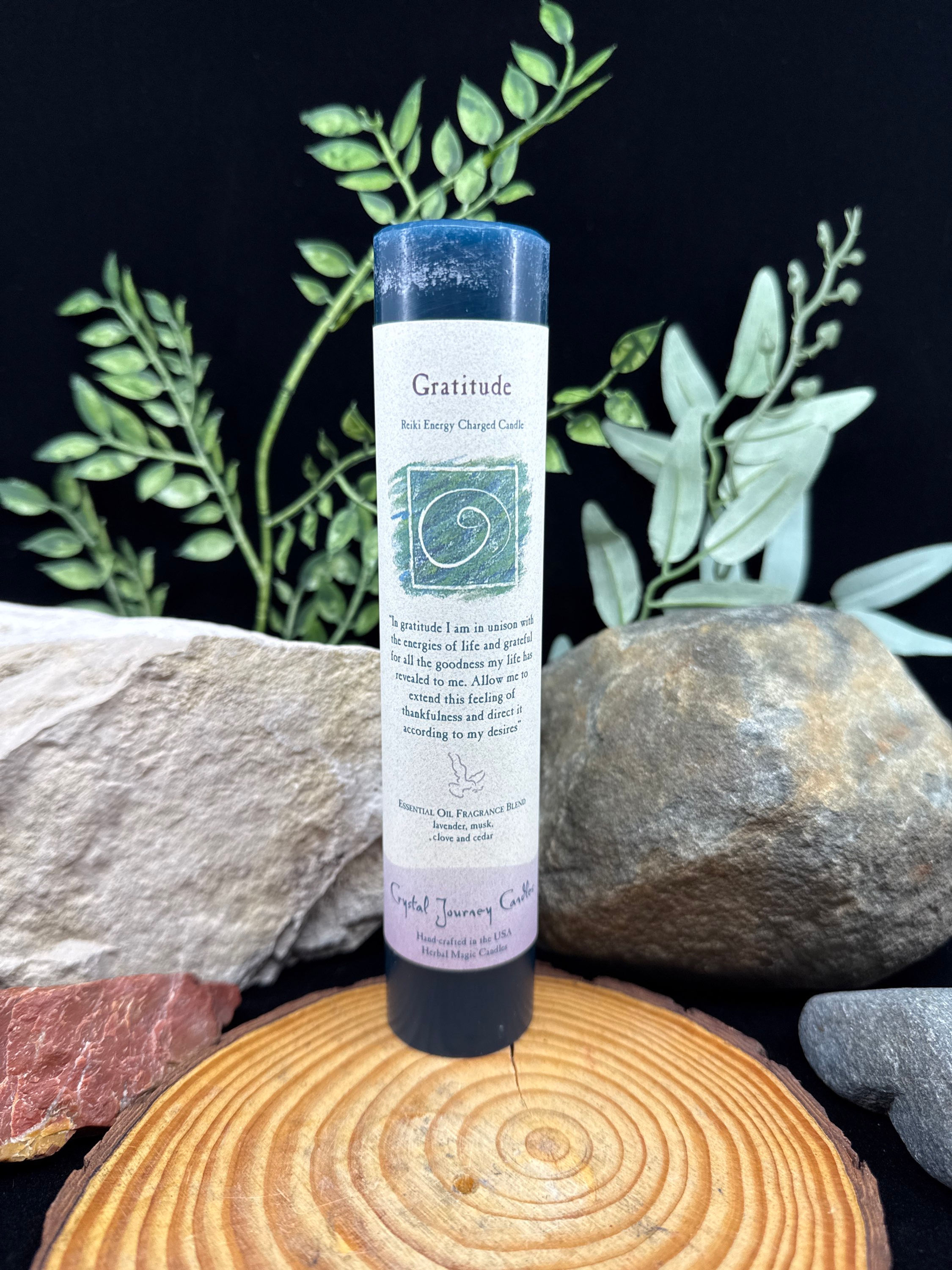 Reiki Charged Herbal Pillar Candle - Gratitude