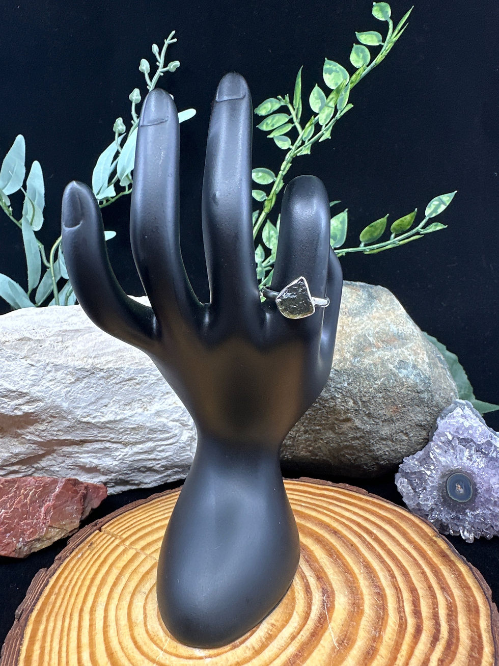Thumbnail: Moldavite Rough/Raw Sterling Silver Ring - Size 9