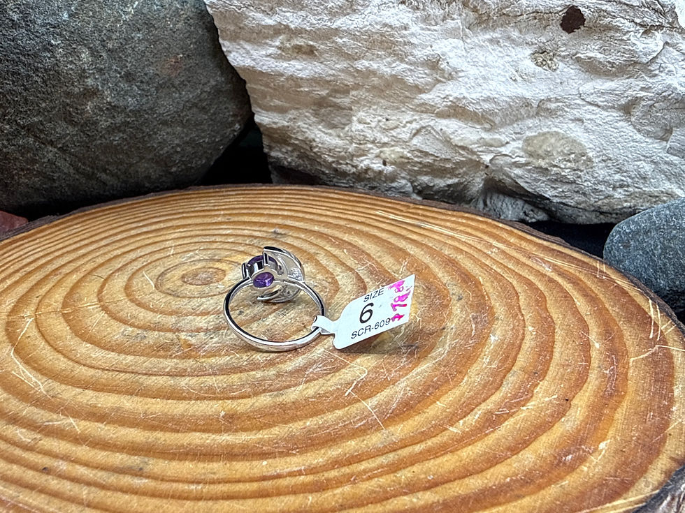 Thumbnail: Amethyst and Zircon Faceted Sterling Silver Moon Ring - Size 6