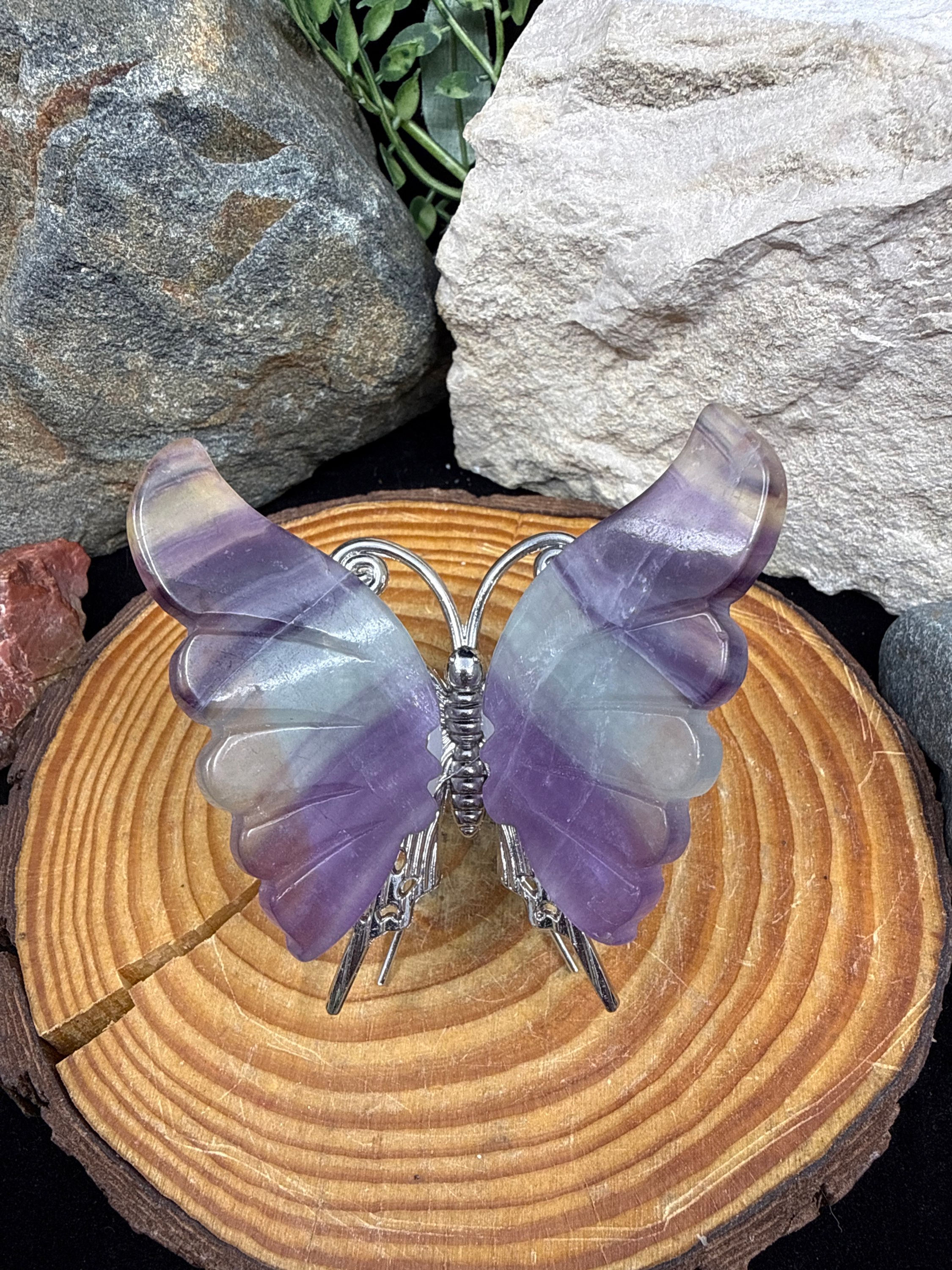 Rainbow Fluorite Butterfly Wings on Metal Body - 2